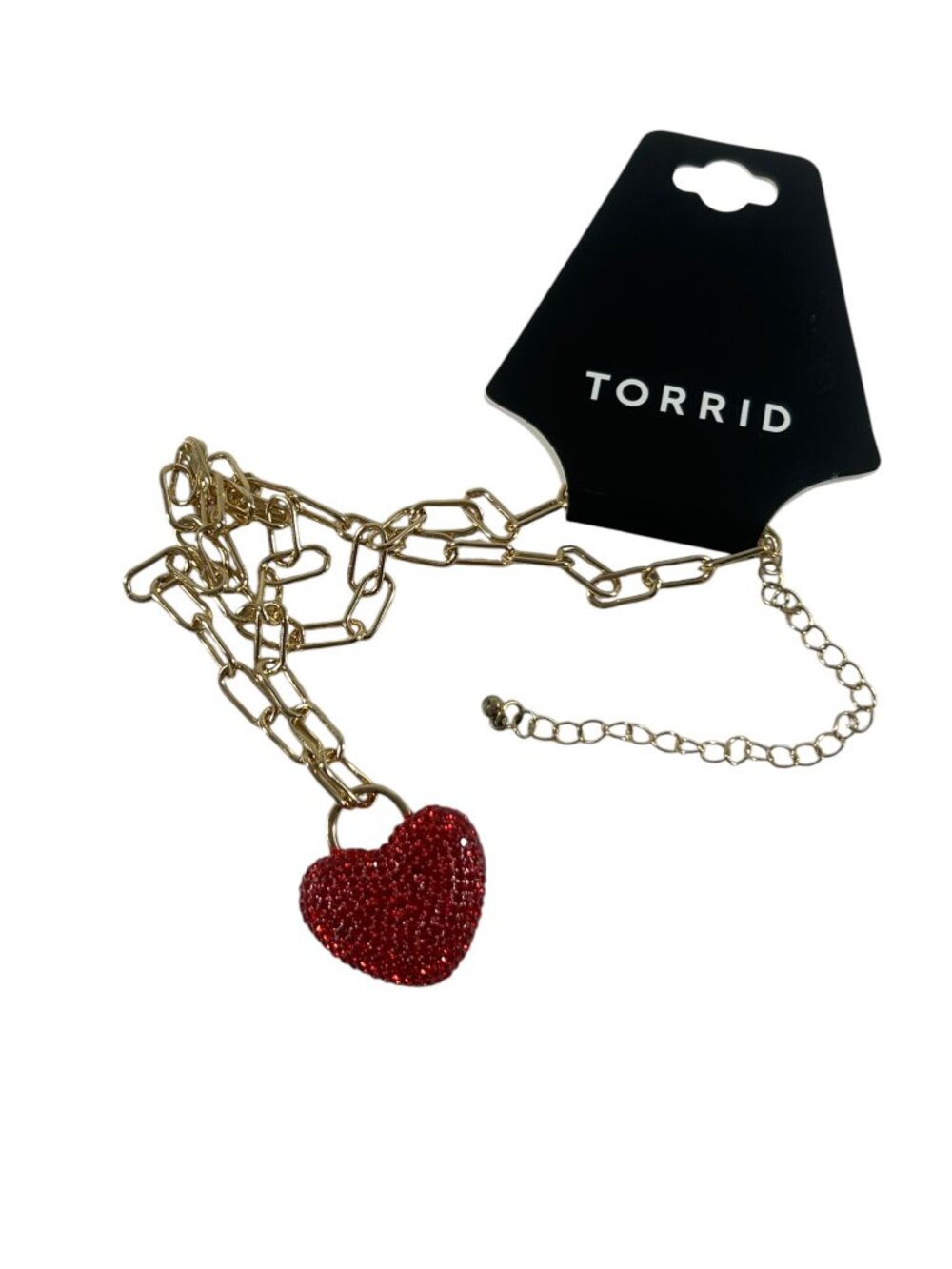 Torrid Red Crystal Pave Heart Link Chain Necklace Valentines Love Sparkle - Picture 5 of 7